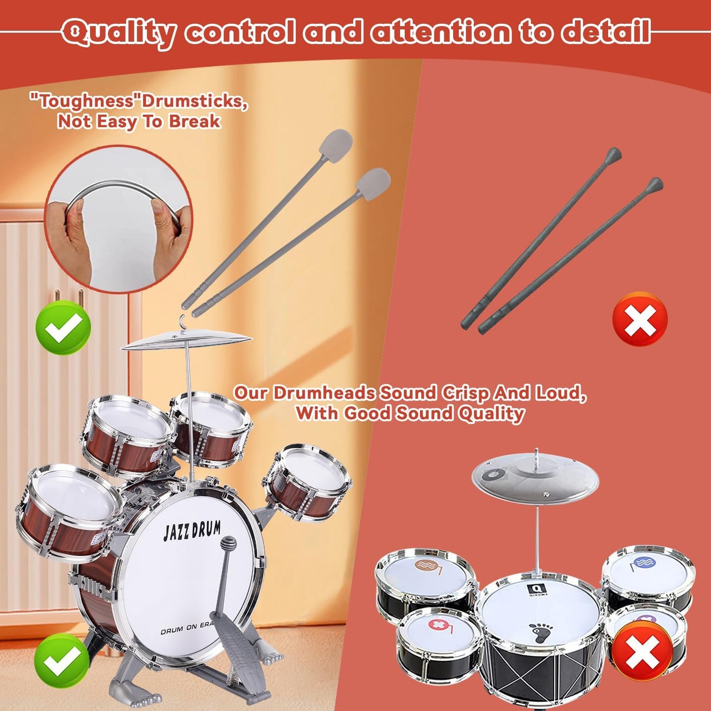 Kids Drum Set, Toddler Jazz Drum Kit Music Toys 5 Drums Percussion Musical Instruments Birthday Early Education Xmas Gift Toys for 3 4 5 6 Year Old Girls Boys