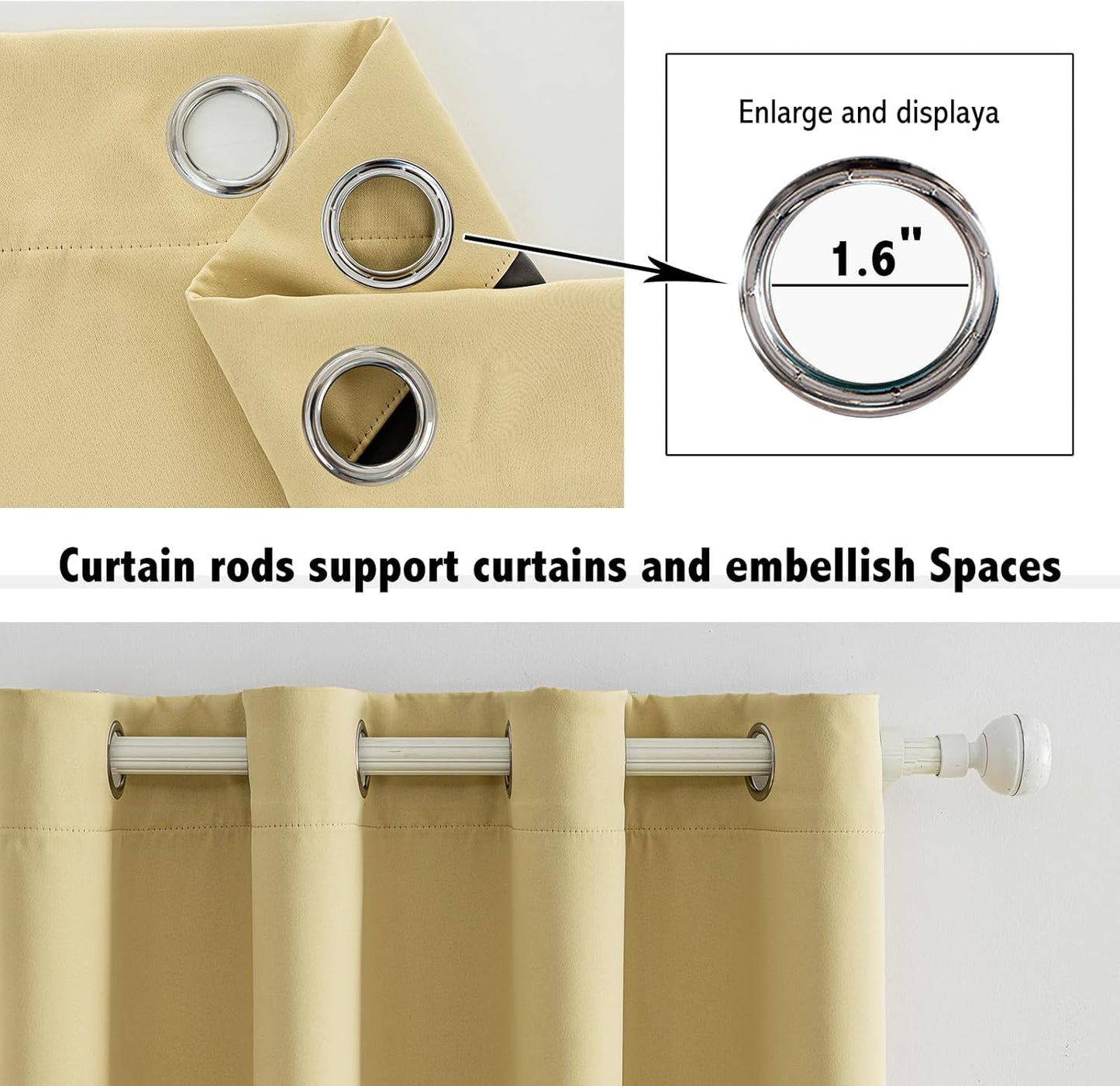 Anytime 100% Blackout Curtain Set, Thermal Insulated & Energy Efficiency Window Draperies for Guest Room, Full Shading Panels for Shift Worker and Light Sleepers（Beige, 2 Panels, 70W x 63L）