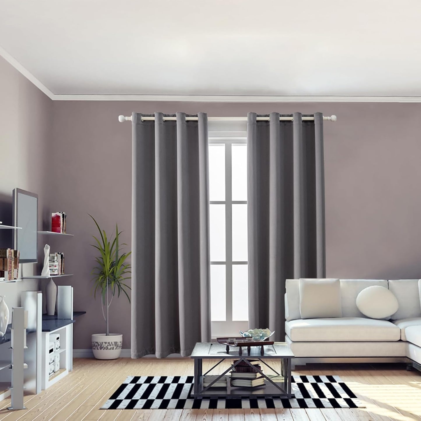 Anytime 100% Blackout Curtain Set, Thermal Insulated & Energy Efficiency Window Draperies for Guest Room, Full Shading Panels for Shift Worker and Light Sleepers（Grey, 2 Panels, 52W x 95L）