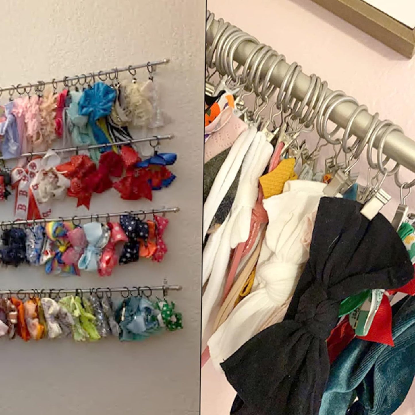 44 Pack Matte Silver Curtain Rings with Clips, Curtain Hooks Hangers Clip Rings for Hanging Drapes Bows Hat, Drapery Rings 1 in I D, Fits up to 5/8 in Diameter Curtain Rod.