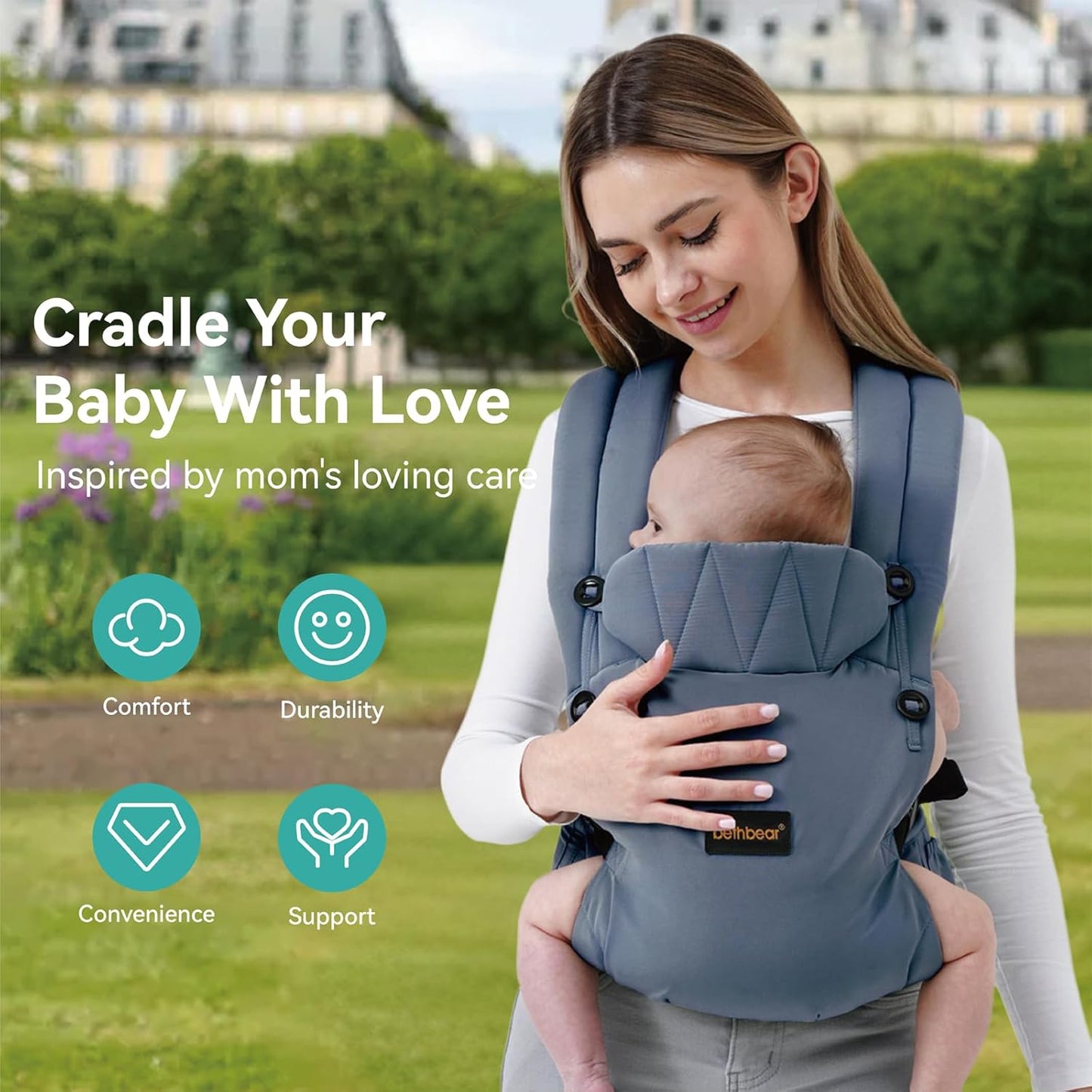 Baby Carrier Newborn to Toddler, 7-45 lbs with Natural Material, Ergonomic Design,Versatile and Adjustable,Hands Free for Moms&Dads,Blue