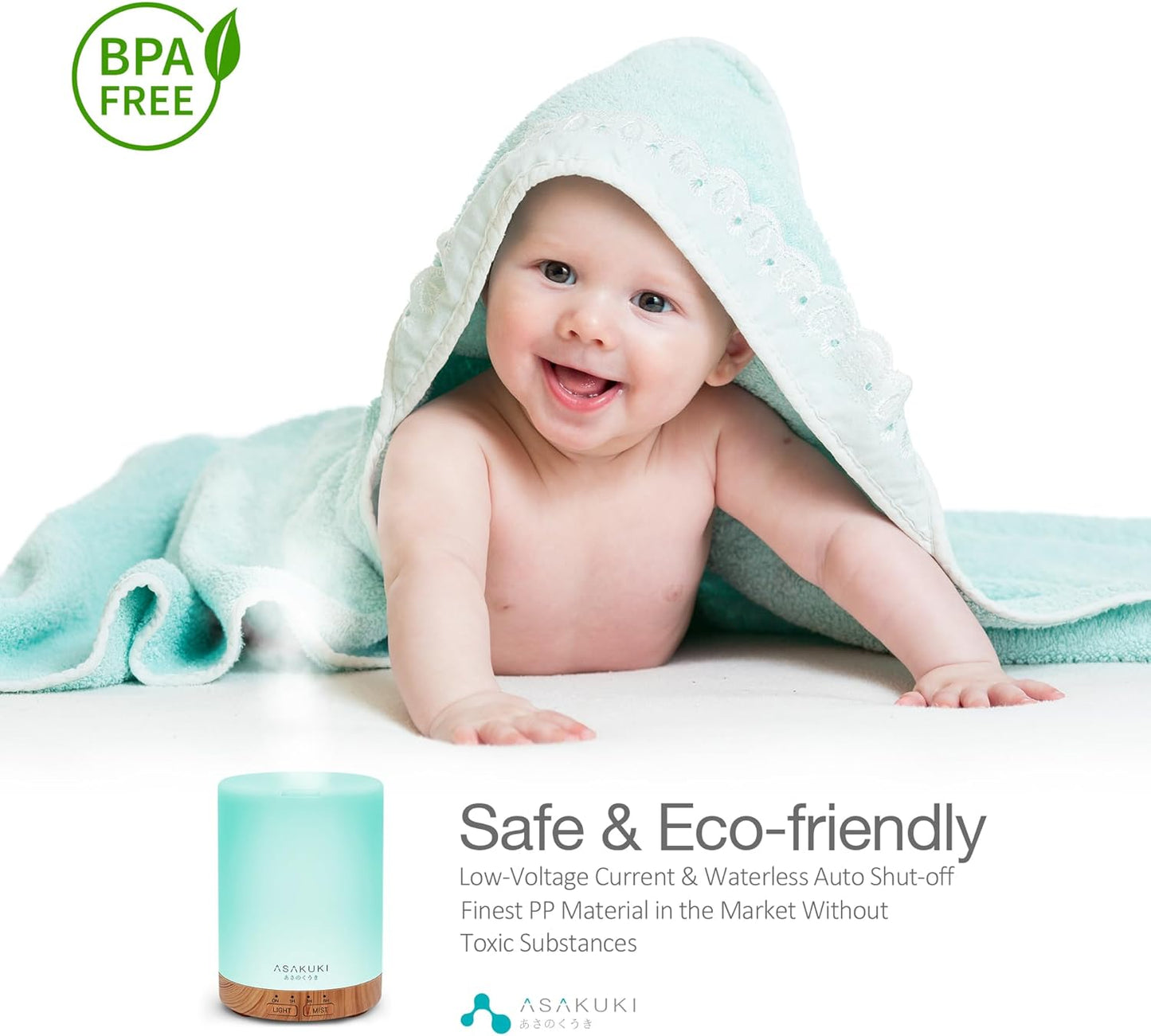 ASAKUKI 300ML Essential Oil Diffuser, Quiet 5-in-1 Premium Humidifier, Home Fragrance Aroma Diffuser with 7 LED Color Changing Light and Auto-Off Switch -Light Brown