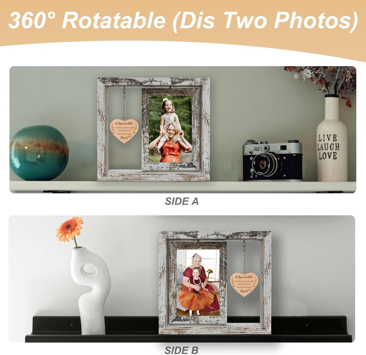 A Grandchild is Someone Who Reaches for Your Hand but Touches Your Heart Wood Picture Frame New Grandma Grandparents Day Gifts (Dis Two 6x4 Inch)