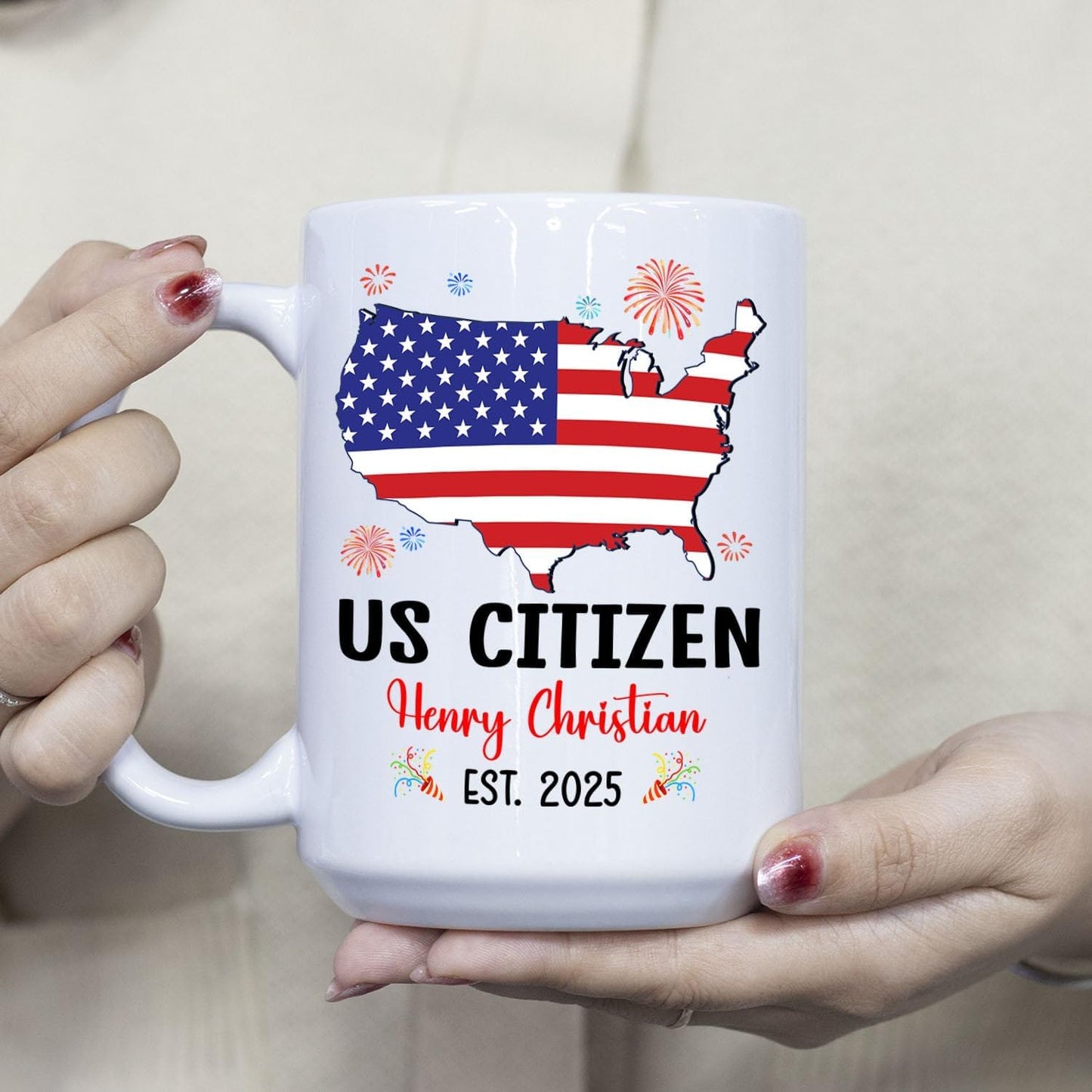 Customized US Citizen Coffee Mug Gift For Citizenship Celebration, Unique US Citizenship White Coffee Cup 11 15Oz, Personalized Year Name New American Citizen Mug Gifts For Grandpa Grandma Uncle Aunt