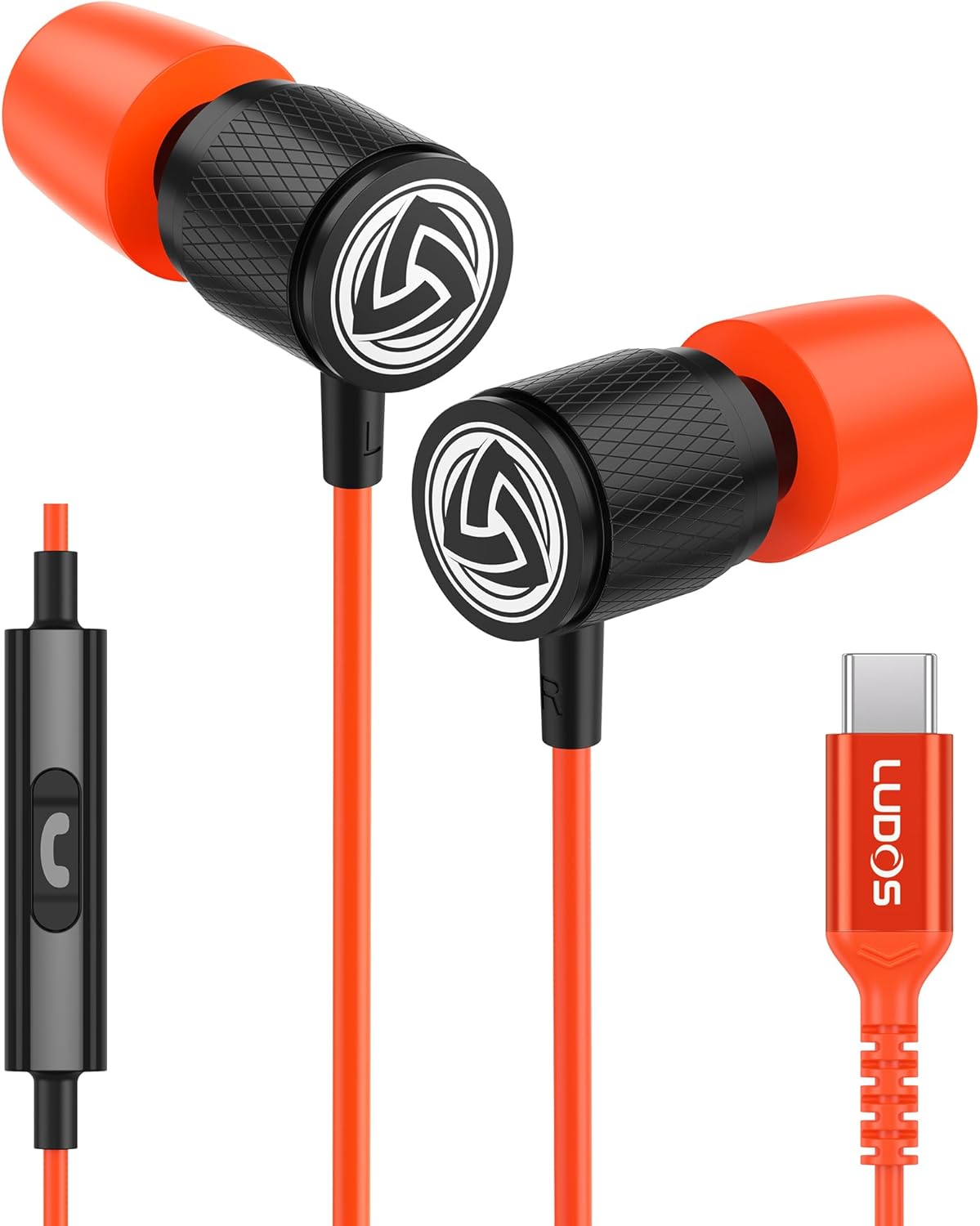 LUDOS Ultra USB C Headphones for iPhone 16 15 Pro Max Plus iPad Pro, 5 Years Warranty, Magnetic USB-C Earbuds for Samsung Galaxy S24 S23 Ultra S22 S21 FE S20 A55 A54 A53, USB Type C Earphones - Coral
