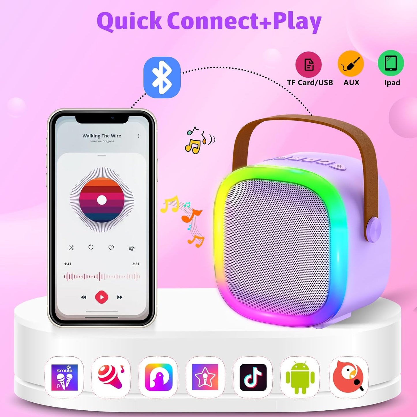 Karaoke Machine for Kids Adults, Portable Bluetooth Speaker with Wireless Microphone and LED Lights, Kids Toys Birthday Gifts for Girls and Boys Ages 4, 5, 6, 7, 8,9,10,11,12+ Years, Home Party