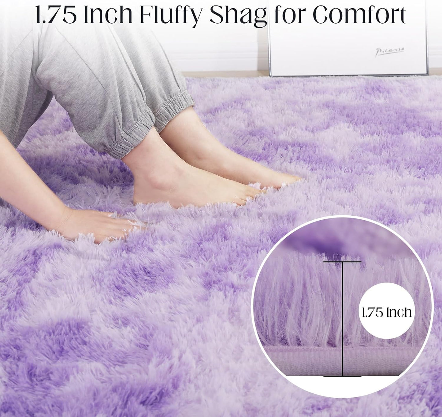 Area Rugs 8x10, Fluffy Rugs for Living Room, Ultra Soft Rugs for Bedroom, Non-Slip Indoor Carpet for Nursery, Kids Room, Playroom, Home Decor, Tie-Dyed Purple