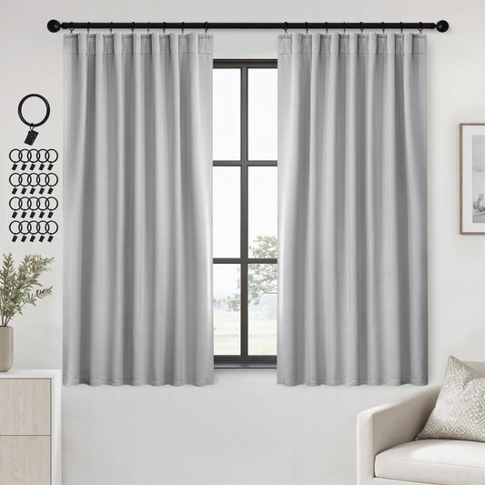ANRODUO Back Tab Blackout Curtains for Bedroom Living Room, Rod Pocket Pinch Pleated Thermal Insulated Room Darkening Curtains 54 Inches Long 2 Panels, Light Grey, 42 x 54 Inch