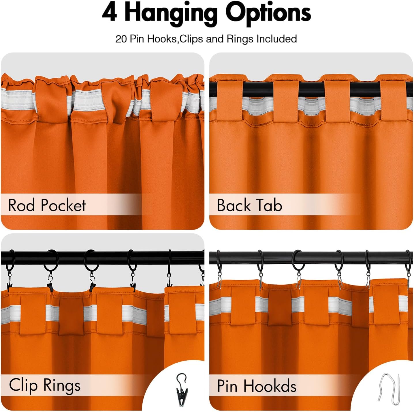 ANRODUO Back Tab Blackout Curtains for Bedroom Living Room, Rod Pocket Pinch Pleated Thermal Insulated Room Darkening Curtains 96 Inches Long 2 Panels, Orange, 42 x 96 Inch