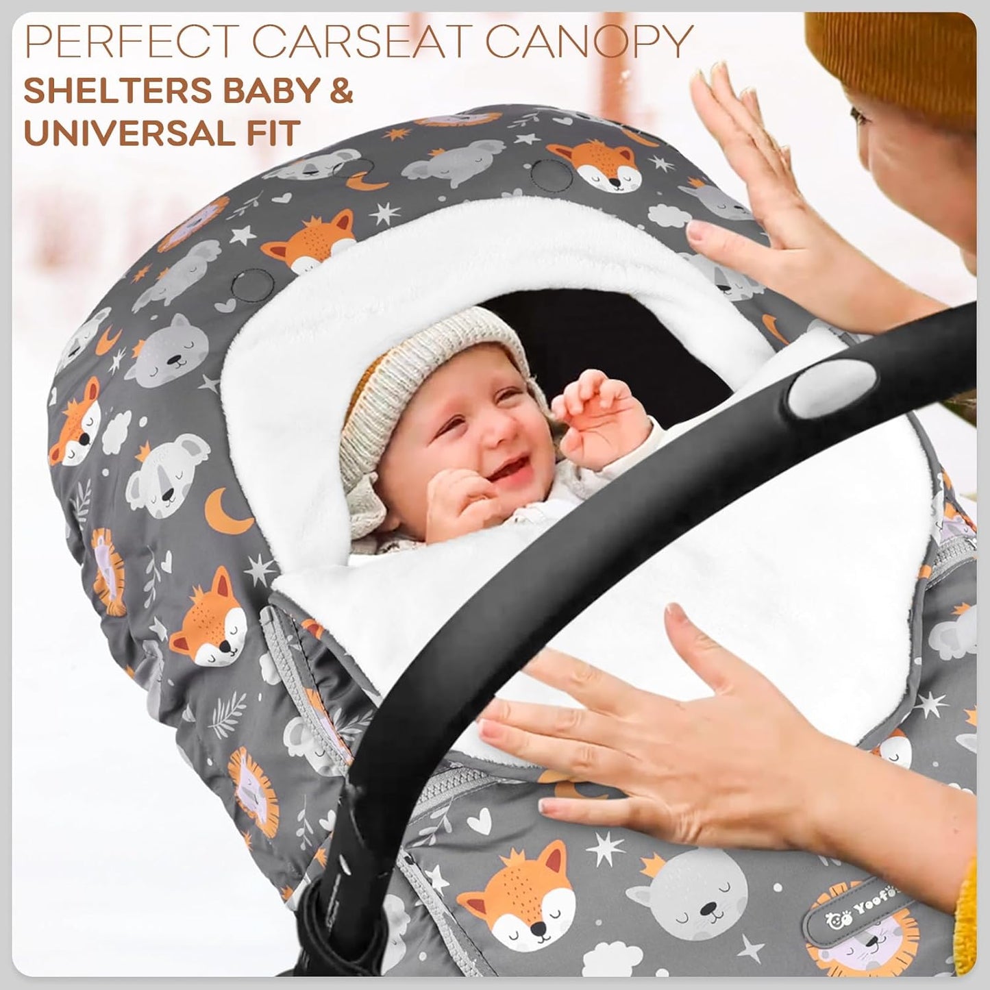 Yoofoss Baby Car Seat Cover Winter Carseat Canopies Cover to Protect Baby from Cold Wind, Super Warm Plush Fleece Baby Carrier Cover for Infant Boys Girls (Fox)