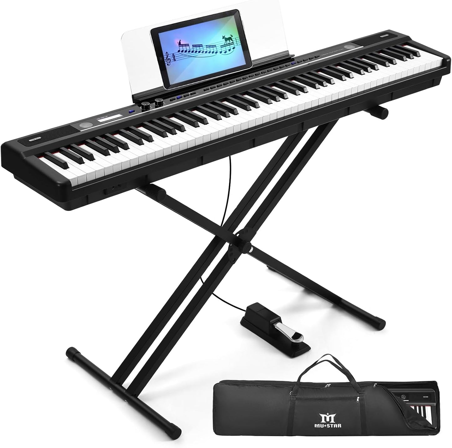 88 Key Piano Keyboard for Beginners, Full-Size Semi Weighted Digital Piano with 3-Pedal Unit, Removable Music Stand, LED Display Screen, Compact Design and MIDI Connection (Black-1)