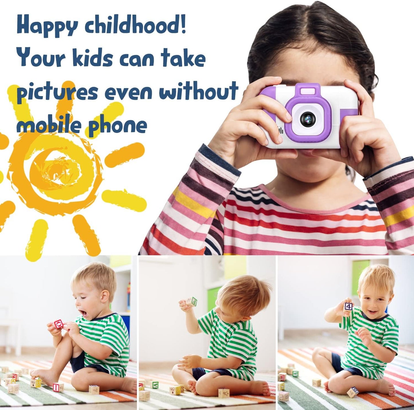 SUZIYO Children Camera, Birthday Electronic Toys for Kids, Upgrade Toddlers Selfie Digital Camcorder 1080P for Age 4-7 Years Old Boys Girls with 32G SD Card, Purple