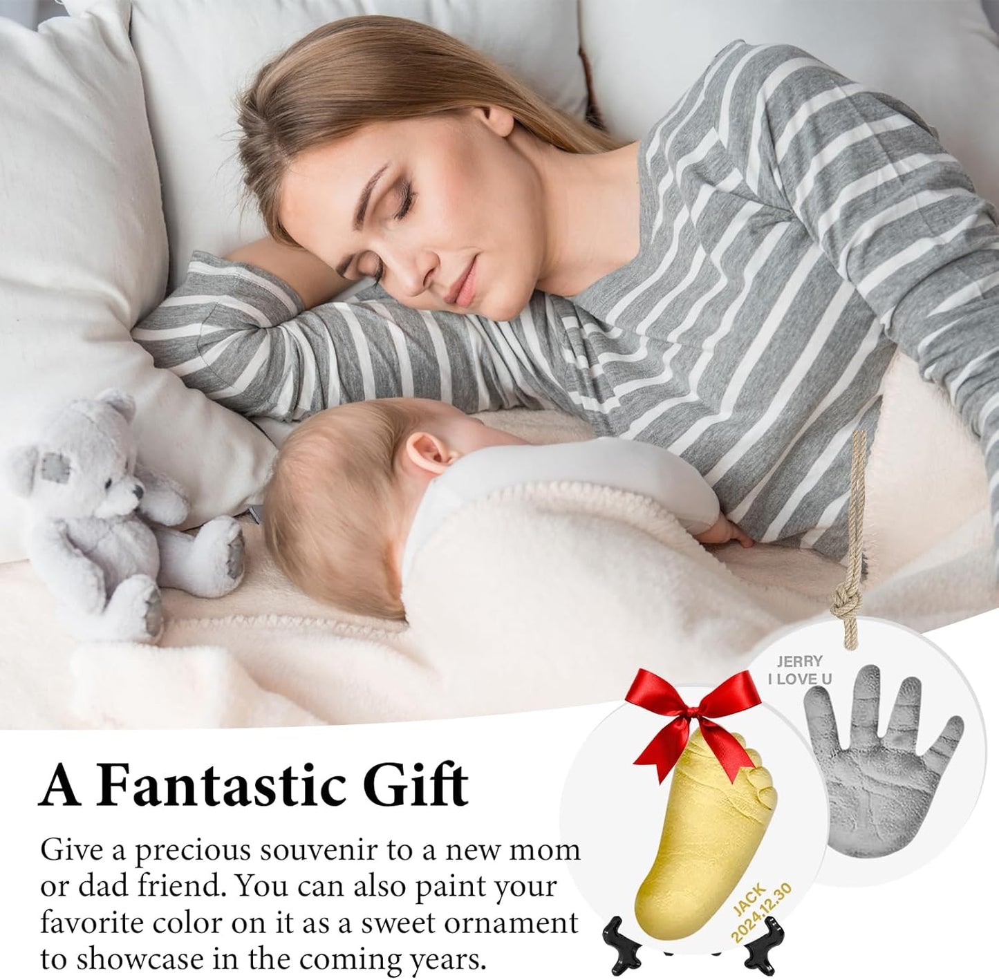 Baby Handprint Footprint Keepsake Ornament Kit, Personalized Baby Foot Printing Kit for Newborn Clay Impression Handmade DIY Imagination to Create