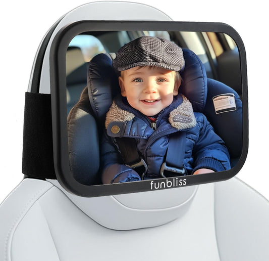 Funbliss Fixed Headrest Baby Car Mirror, Car Mirror for Baby Compatible with Tesla and other vehicles,360° Rotation, Shatterproof Plastic, No Assembly Required