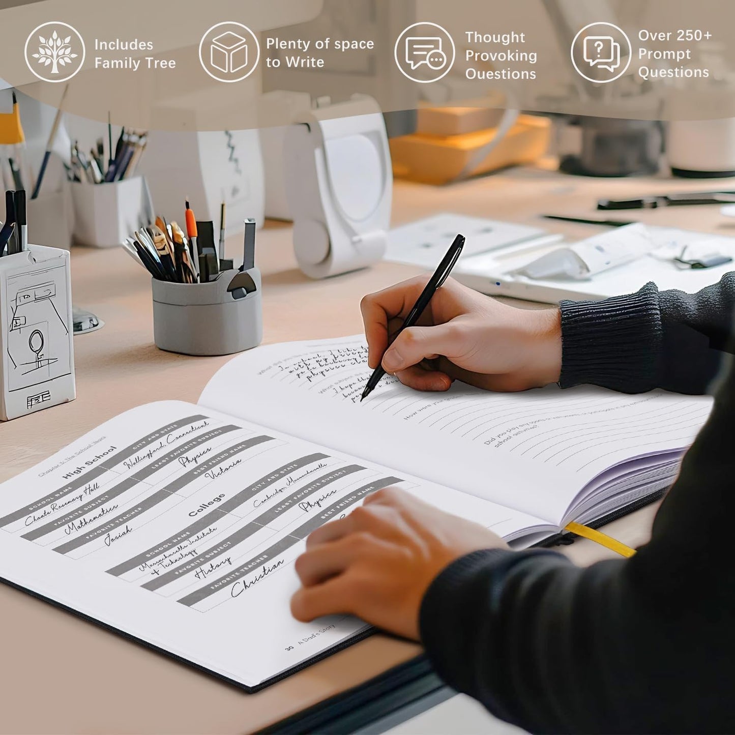 Artmag Dad's Life Story Journal Family Keepsake Book Linen Hardcover for Dad to Share His Memories, with 250+ Prompt Questions Book Gift for Birthday Father's Day Christmas (Dark Green)