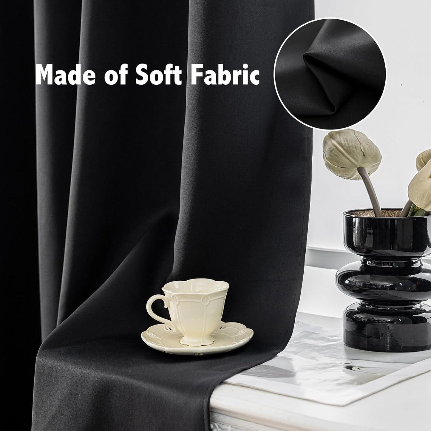 Anytime 100% Blackout Curtain Set, Thermal Insulated & Energy Efficiency Window Draperies for Guest Room, Full Shading Panels for Shift Worker and Light Sleepers（Black, 2 Panels, 70W x 63L）