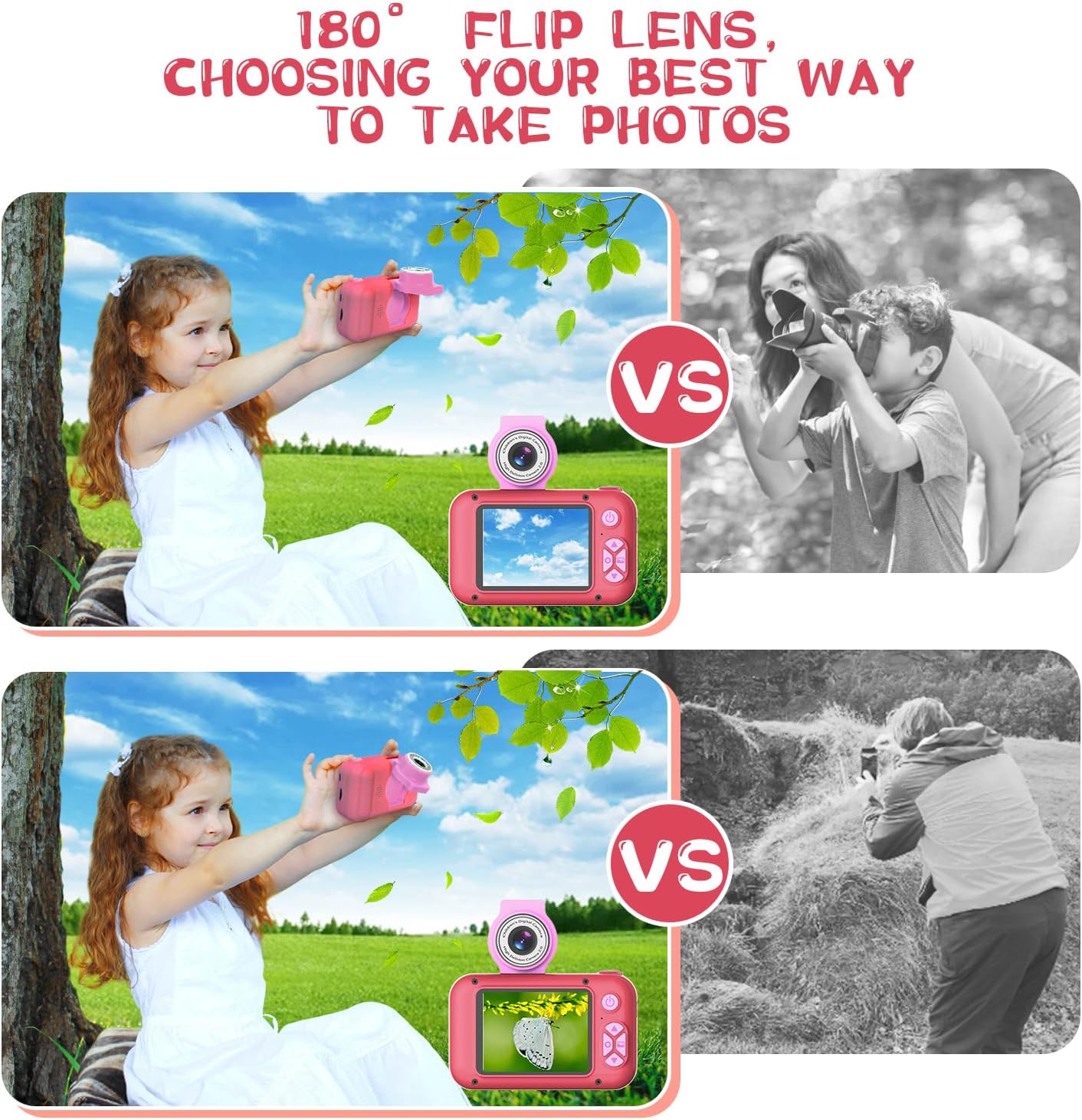 Kids Camera, Toddler Kid Digital Camera with 180°Flip Lens & 2.4in IPS Screen, Birthday Festival Gifts Present Toy for 4 5 6 7 8 9 10 11 Year Old Girls/Boys, 32 GB Card Included, X101
