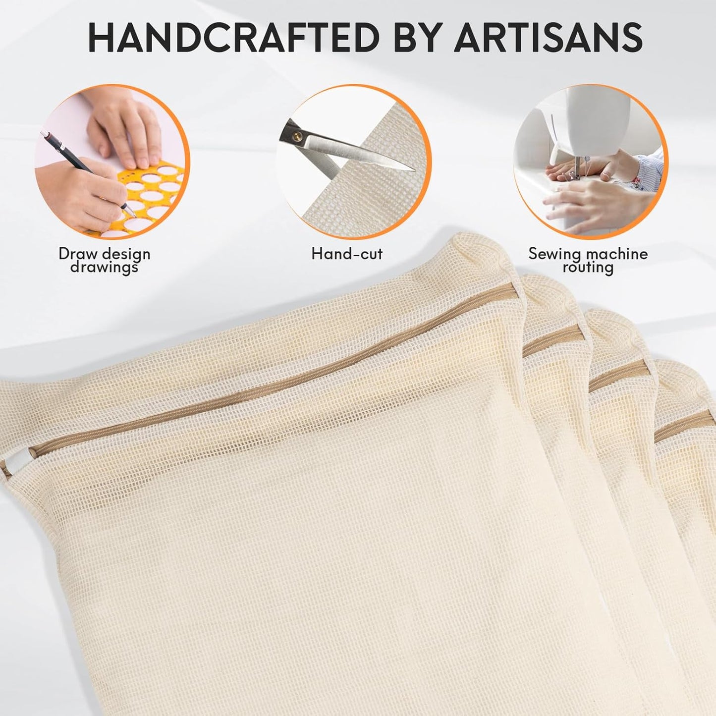 4-Piece Large Durable Organic Cotton Mesh Laundry Bags with Sturdy Zippers and Breathable Mesh are Delicate Laundry Bags for Underwear, Clothes, Pants and Socks