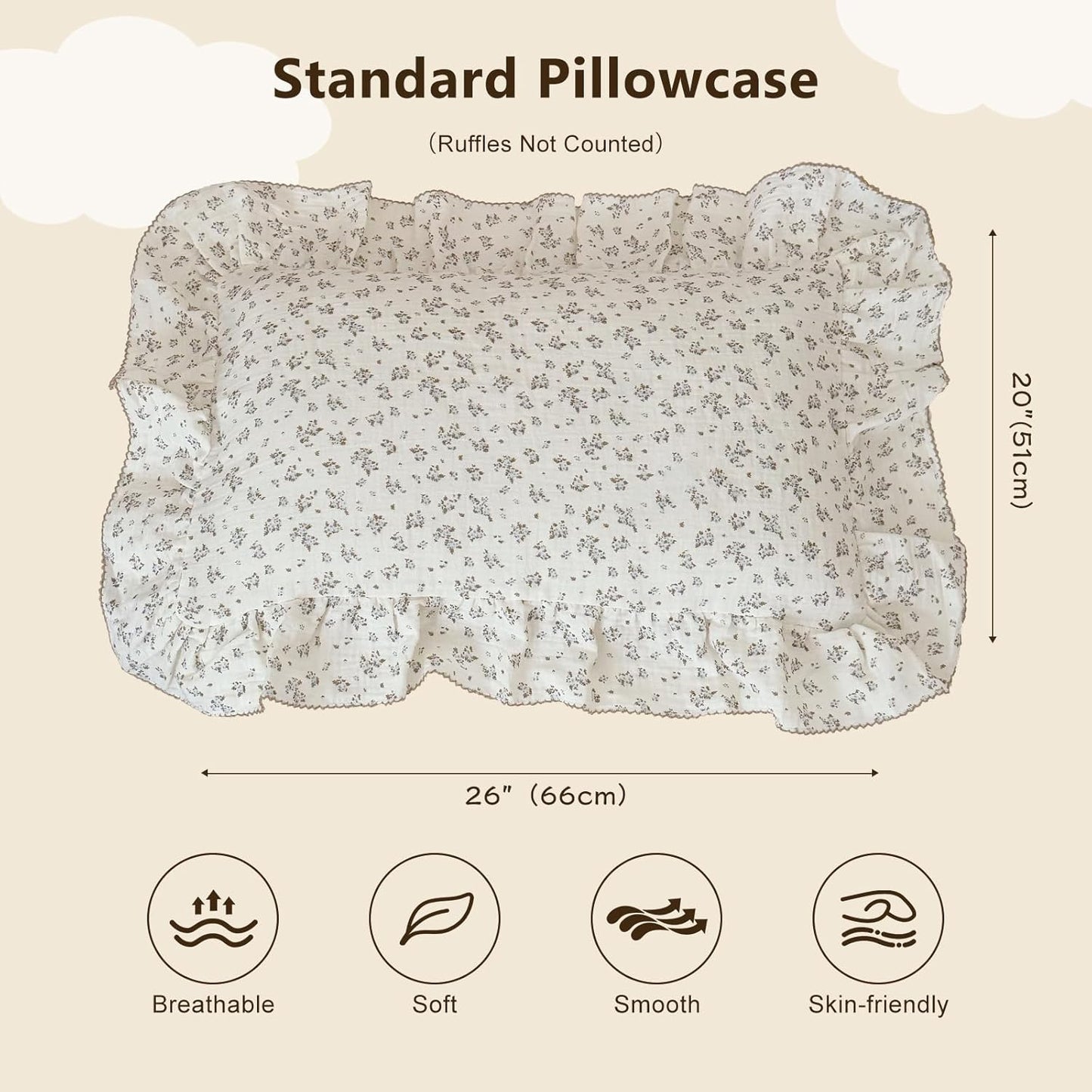 BuLuTu Blue Plumbago Floral Print Kids Pillowcases Fits Standard Size Pillow, Oeko-TEX Certified Muslin Cotton Children Pillow Case, Moisture-Wicking, Soft Breathable, 20"x26", 1 pc