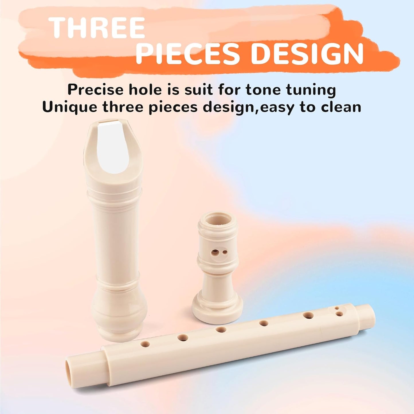 8-Hole Soprano Descant Recorder Baroque Style Kids Music Flute with Cleaning Rod & Case Bag for School Student Home Entertainment - Beige