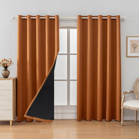 Anytime 100% Blackout Curtain Set, Thermal Insulated & Energy Efficiency Window Draperies for Guest Room, Full Shading Panels for Shift Worker and Light Sleepers（Orange, 2 Panels, 70W x 95L）