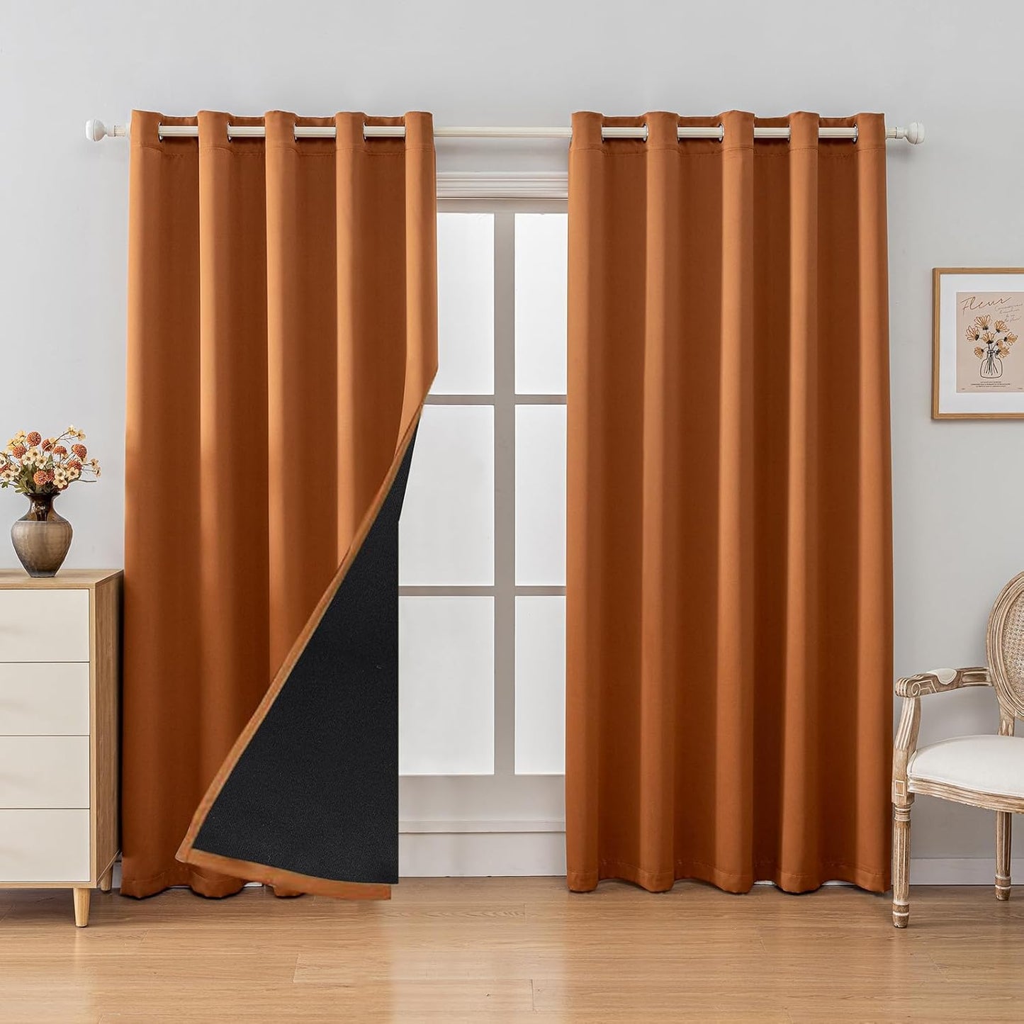 Anytime 100% Blackout Curtain Set, Thermal Insulated & Energy Efficiency Window Draperies for Guest Room, Full Shading Panels for Shift Worker and Light Sleepers（Orange, 2 Panels, 70W x 108L）