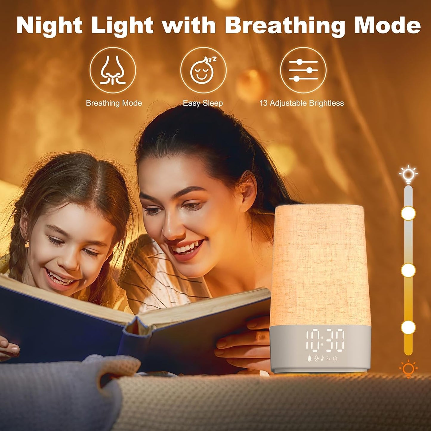 4-in-1 Sunrise Alarm Clock White Noise Sound Machine for Heavy Sleepers, Adults & Kids – Gentle Wake Up Light Alarm Clock with 30 Soothing Sounds, Dimmable Amber Breathing Night Light for Bedrooms