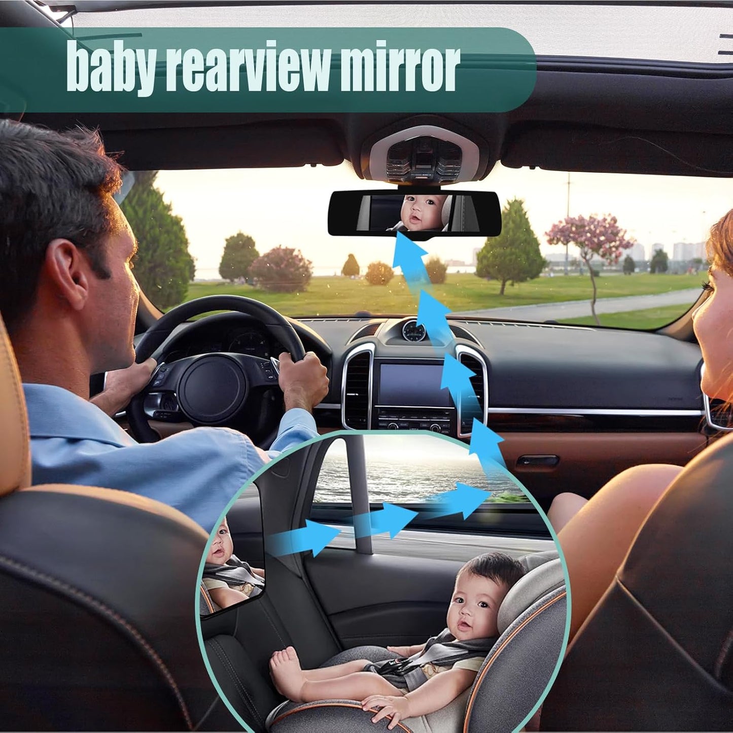 Baby Car Mirror, Universal Fit, Headrest Mount, Shatterproof, Stable, Easy Install, Compatible with Most Cars & SUVs