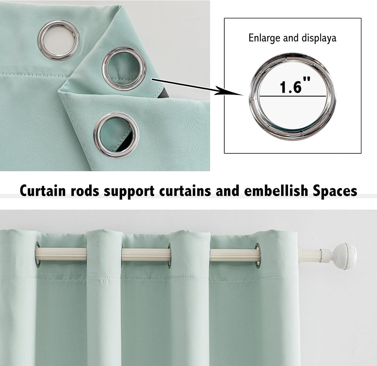 Anytime 100% Blackout Curtain Set, Thermal Insulated & Energy Efficiency Window Draperies for Guest Room, Full Shading Panels for Shift Worker and Light Sleepers（Light Blue, 2 Panels, 52W x 108L）