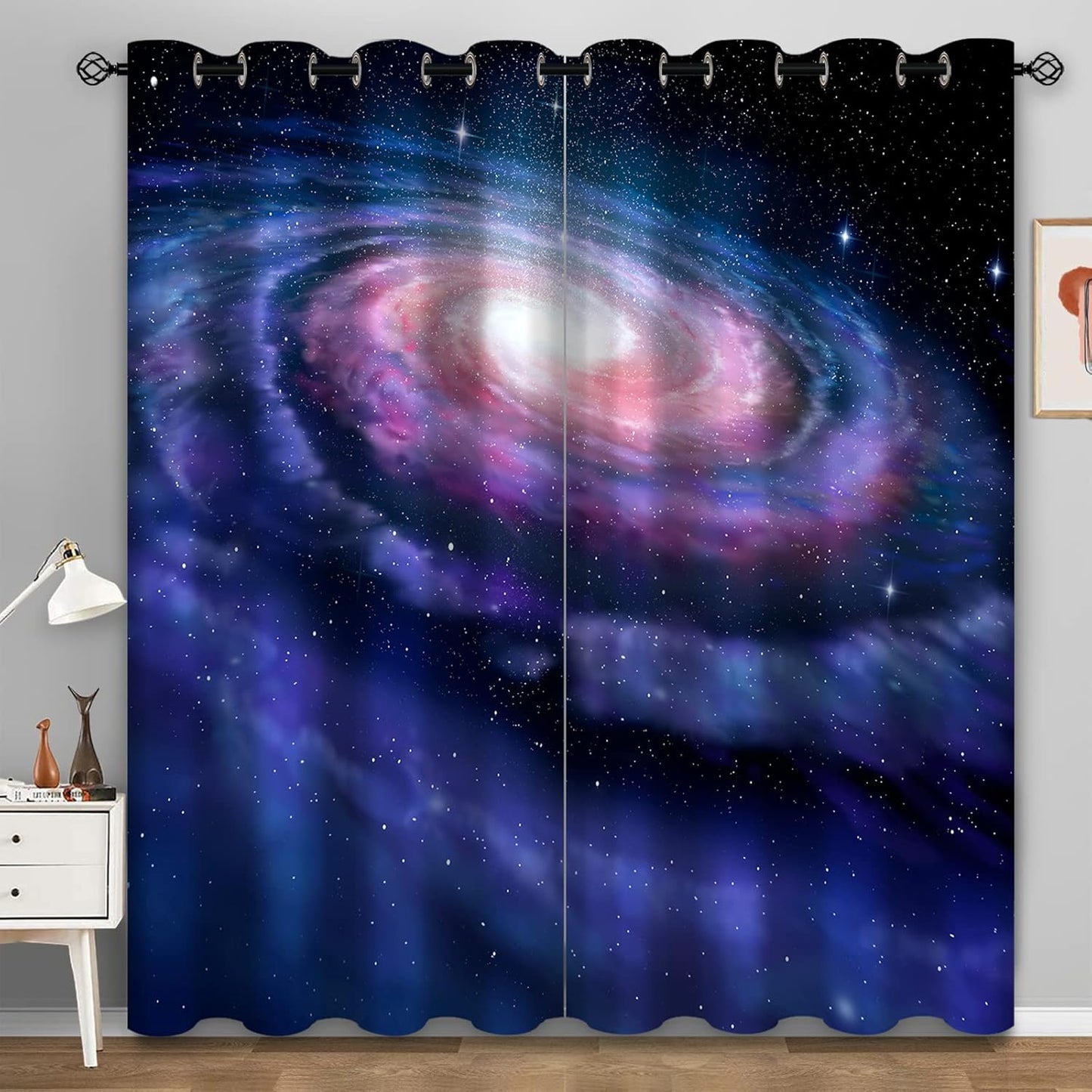 Aimego Galaxy Blackout Curtains Outer Space Universe Nebula Starry Sky Solar Planet Window Drapes Decor for Kids Boys Teens Bedroom Grommet Top Room Darkening Curtains 2 Panel Set, 52"X63"