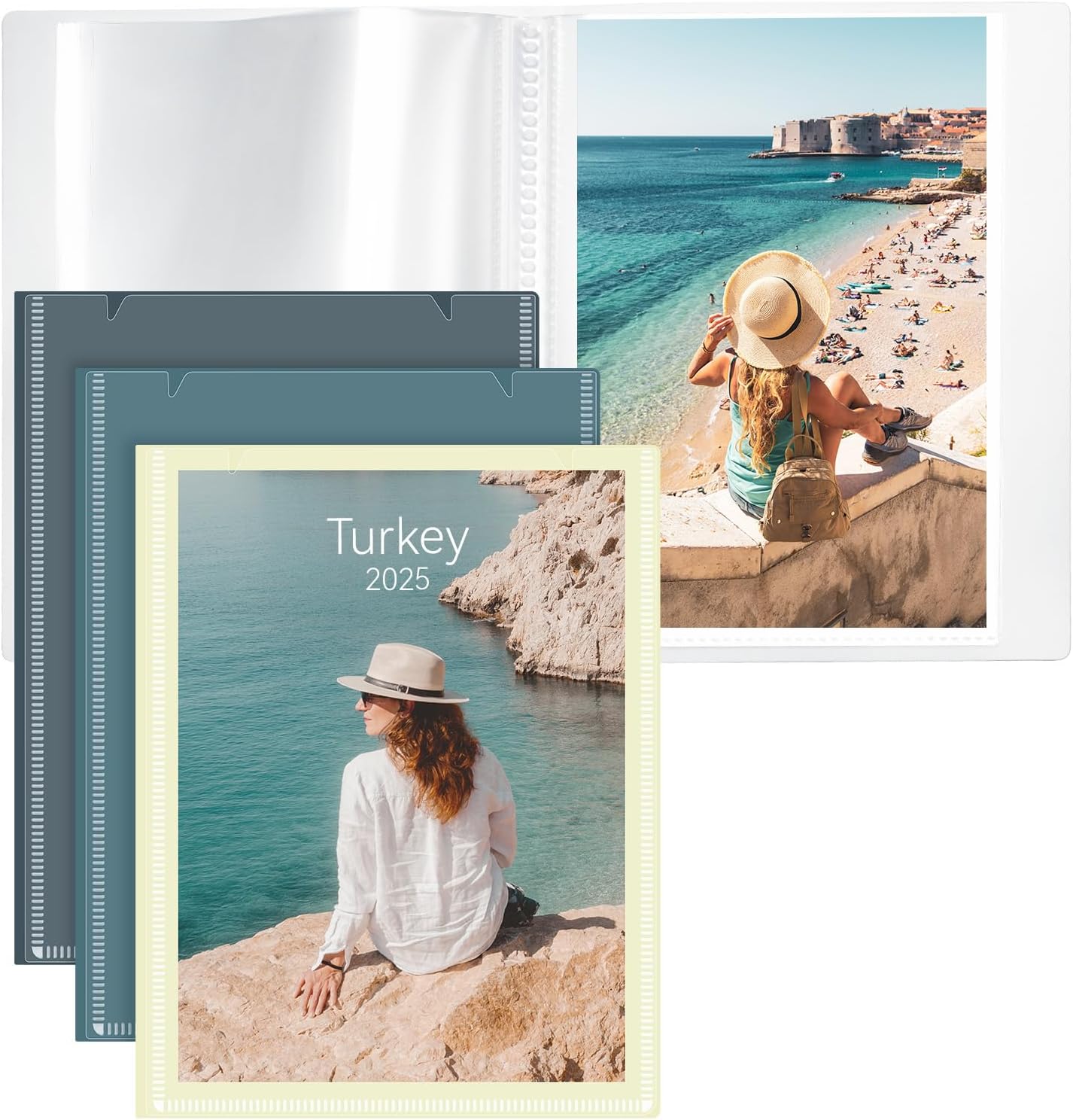 Vienrose Small Photo Album for 4x6 Pictures – 26 Pockets Holds 52 Photos, Customizable Plastic Covers, Morandi Color Postcard Album, Wedding Travel Baby Gift – Navy + Gray Blue + Beige (Set of 3)