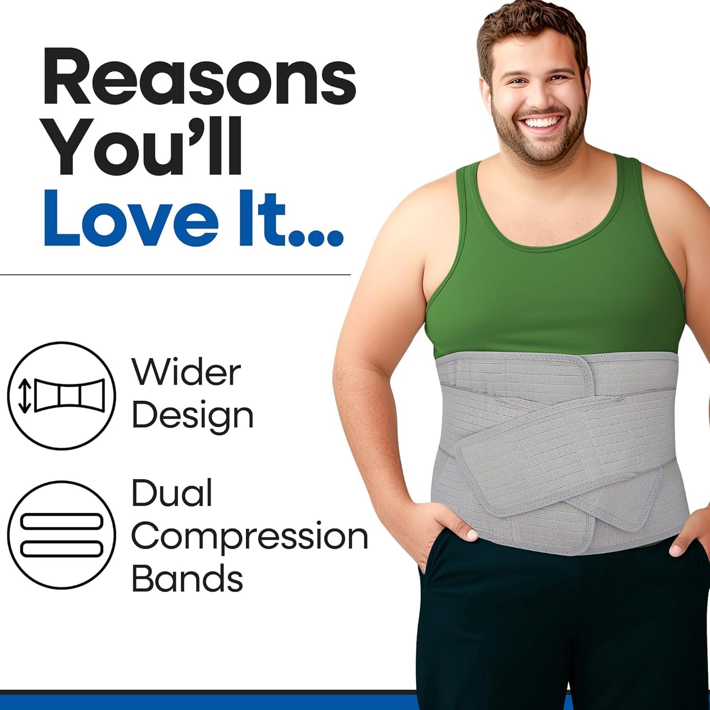 Abdominal Binder Post Surgery Tummy Tuck - Postpartum Belly Band Wrap | Post C Section Belly Binder Recovery | Stomach Compression Hernia Belt For Men or Women After Pregnancy, Hysterectomy S/M