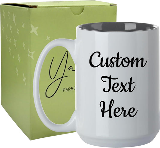 Personalized Coffee Mug, Custom Text Ceramic Mug, 15oz Customized Name Tea Cup, Gifts for Men & Women, Mother's Day Anniversary Christmas (Engraved Custom Text, White)