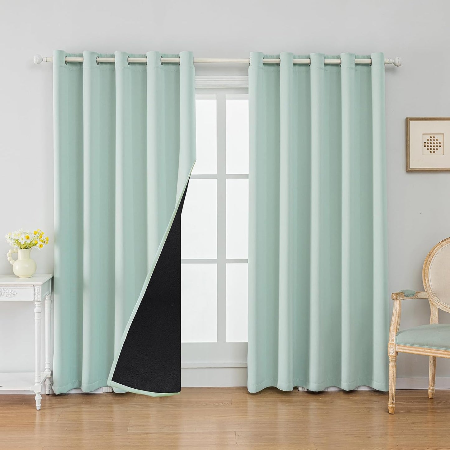 Anytime 100% Blackout Curtain Set, Thermal Insulated & Energy Efficiency Window Draperies for Guest Room, Full Shading Panels for Shift Worker and Light Sleepers（Light Blue, 2 Panels, 70W x 72L）