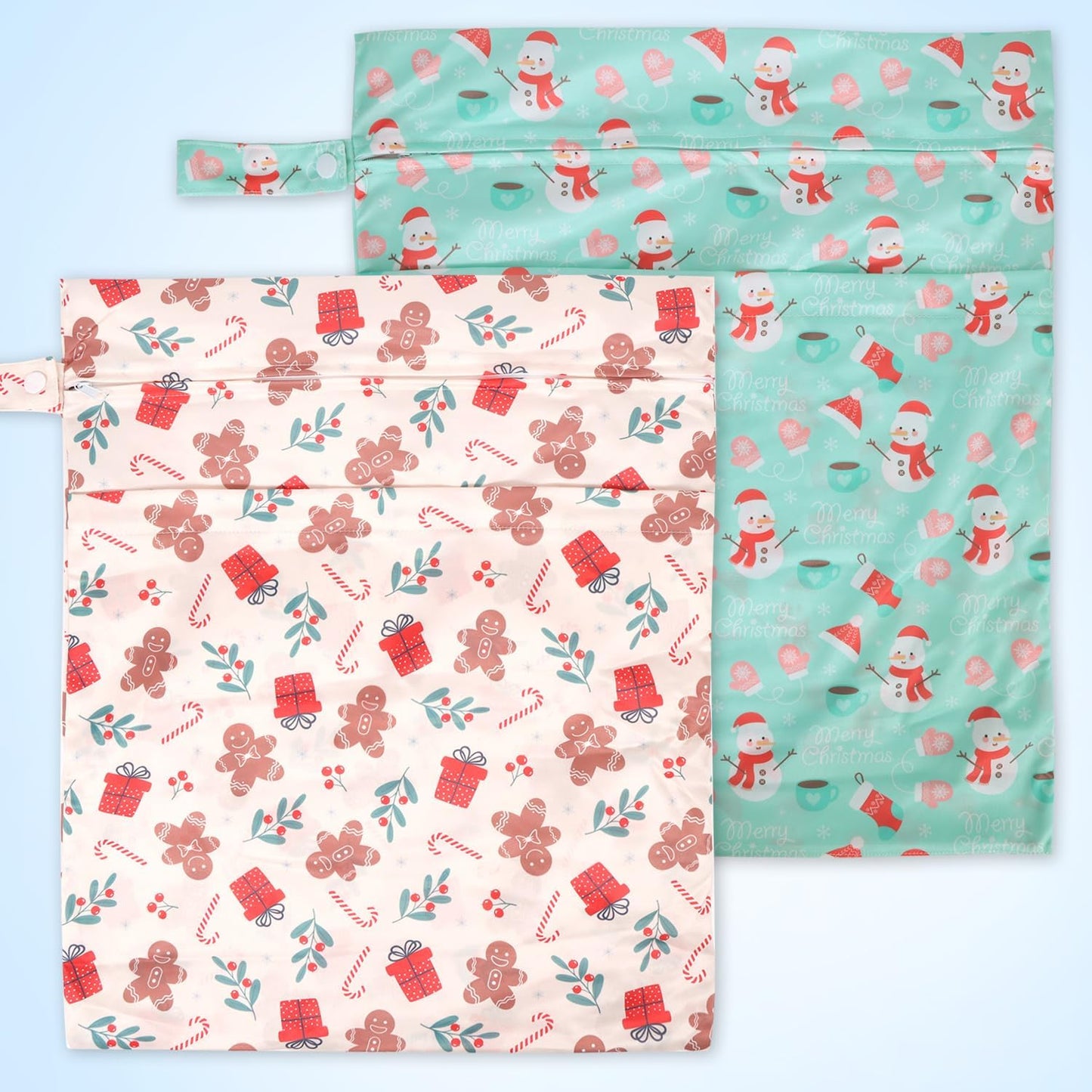 2pcs Travel Waterproof Laundry Bag, Cloth Diaper Wet Dry Bags with Handle & 2 Zipper Pockets, Reusable Washable Dirty Clothes Bag for Baby Adult Travelling Hanging, Bathing Beach Pool Daycare