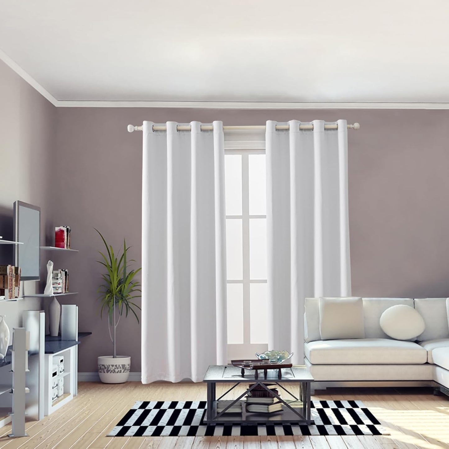 Anytime 100% Blackout Curtain Set, Thermal Insulated & Energy Efficiency Window Draperies for Guest Room, Full Shading Panels for Shift Worker and Light Sleepers（Greyish White, 2 Panels, 52W x 108L）