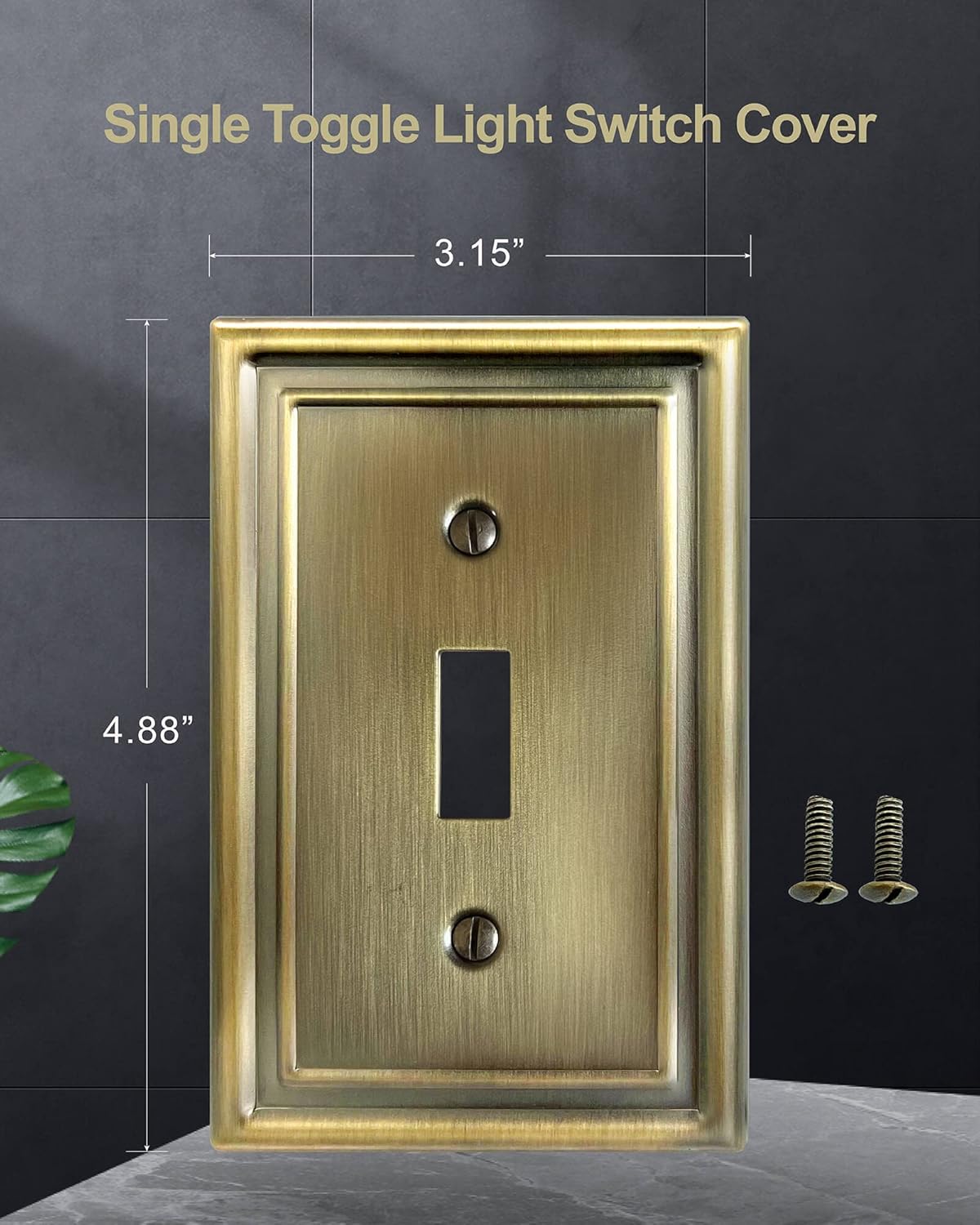 Antique Brass Light Switch Cover, Single Toggle Switch Plate Cover, Durable Metal Wall Plate, 3.15''*4.88'', Midsize, 4 Pack