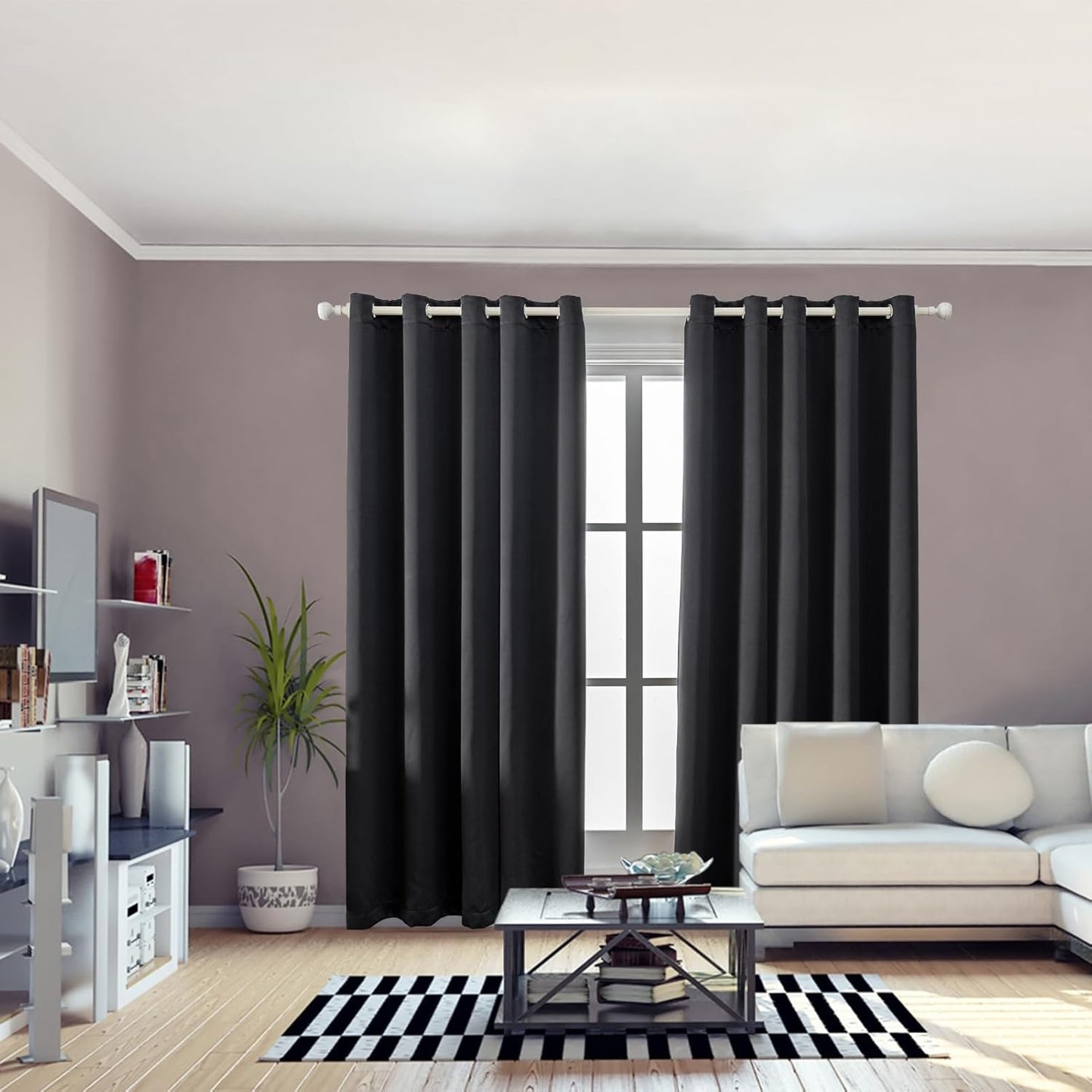 Anytime 100% Blackout Curtain Set, Thermal Insulated & Energy Efficiency Window Draperies for Guest Room, Full Shading Panels for Shift Worker and Light Sleepers（Black, 2 Panels, 70W x 95L）