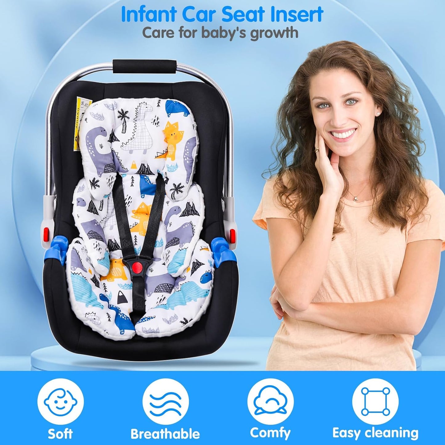 THE KENKYO Infant Car Seat Insert, 2-in-1 Reversible Baby Car Seat Cushion, Carseat Head & Body Support for Newborn, Soft Stroller Cushion Insert for Bouncer, Swing, Baby Registry Seach