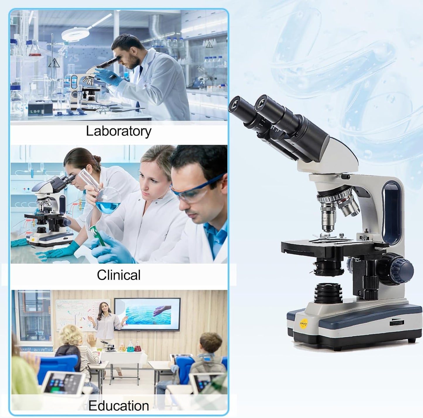 Swift Digital Binocular Compound Microscope 40X-2500X, with 5MP USB Camera, Two-Layer Mechanical Stage and Software Windows and Mac Compatible and Slides,Siedentopf Head,Research-Grade