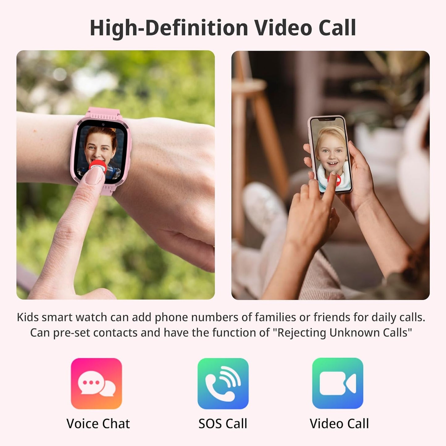 4G Kids Smart Watch with GPS Tracker, Kids Smart Watches Girls with Video Calling & Texting Voice Chat One-Key SOS Call Class Mode Pedometer Camera 12/24Hr GPS Watch for Kid Age 5-12(Pink)