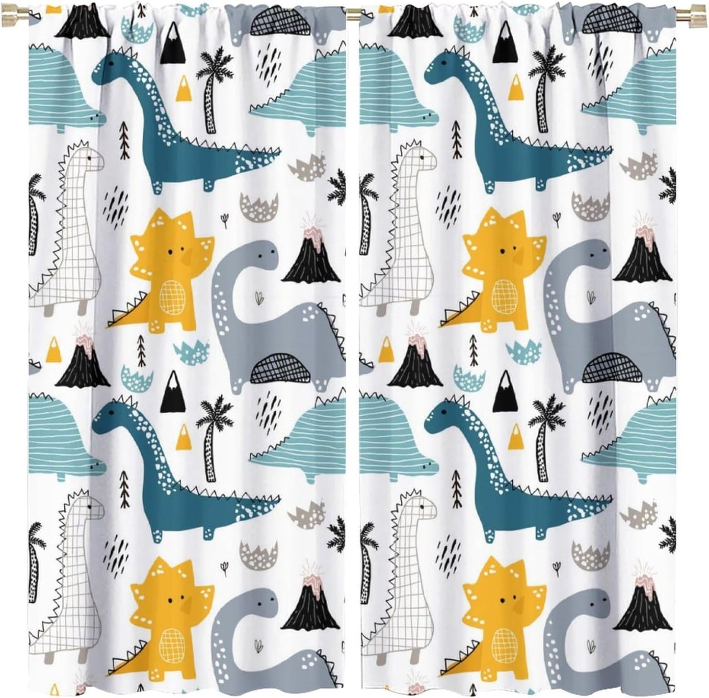 Kids Dinosaur Curtains for Boys Girls Bedroom Decor Cartoon Dino Colorful Cute Funny Wildlife Animal Printed Blackout Rod Pocket Window Drapes for Baby Nursery Playroom Living Room W42xL84in 2 Panels