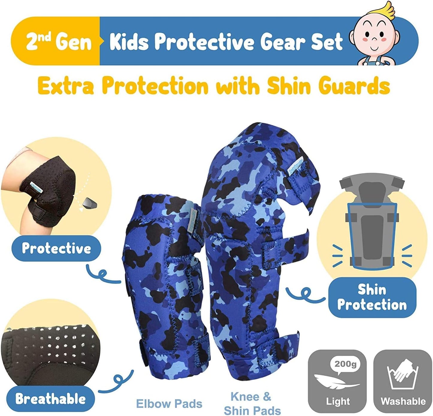 Soft-Style Kids Knee and Elbow Pads with Bike Gloves, Flexible Impact-Resistant Gear for Ages 2-11, Designed for Balance Bikes, Roller-Skating, and Skateboarding