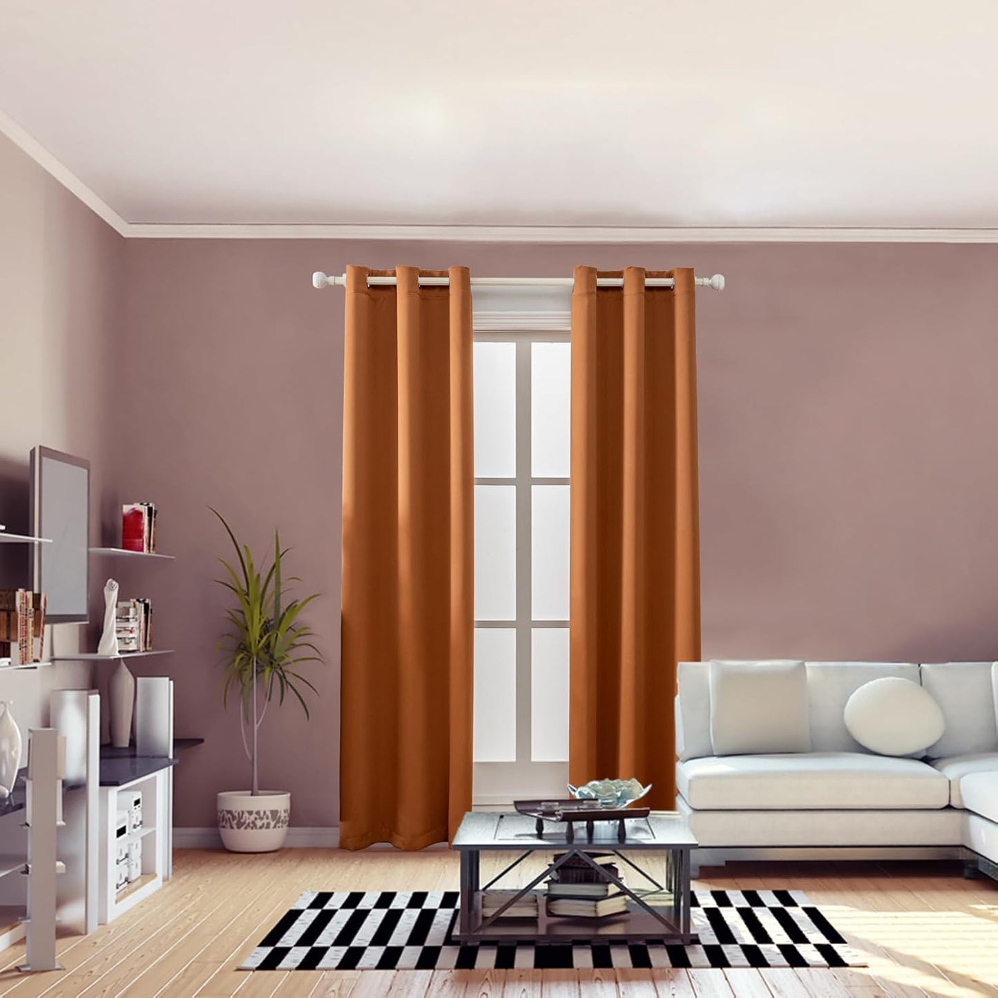 Anytime 100% Blackout Curtain Set, Thermal Insulated & Energy Efficiency Window Draperies for Guest Room, Full Shading Panels for Shift Worker and Light Sleepers（Orange, 2 Panels, 37W x 84L）