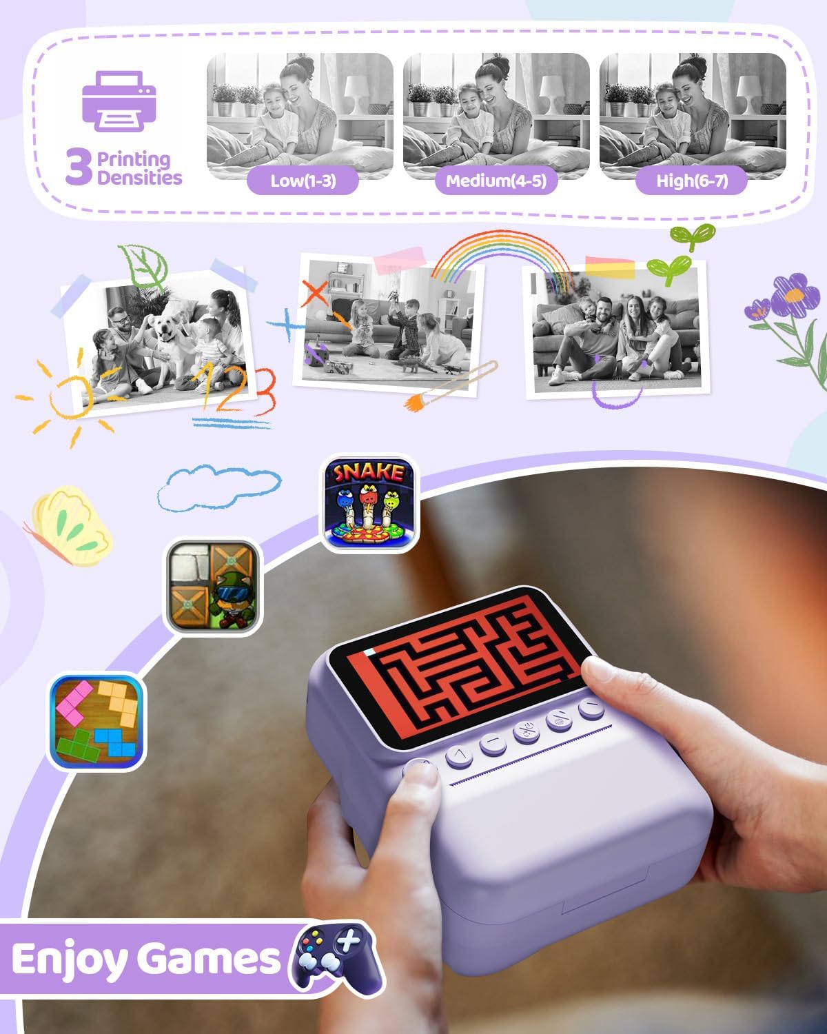 Kids Camera Instant Print for Girls Ages 3-14, 3-inch HD Screen Camera for Kids with Printing Paper, 1080P Digital Toddler Toys for 4 5 6 7 8 9 10 11 12 Years Old (Purple)