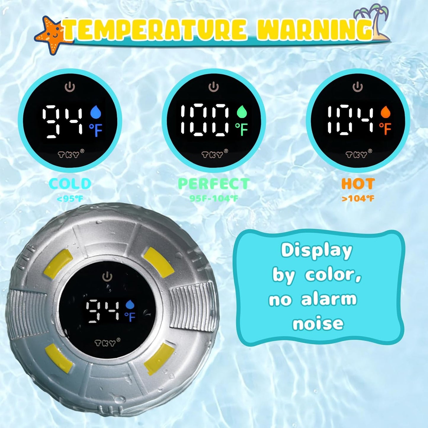 TKY Baby Bath Thermometer with Floating Toys - Digital Water & Room Temperature Monitor, Rechargeable Thermometer with Alerts for Newborn Bath Essentials, Infant Safety