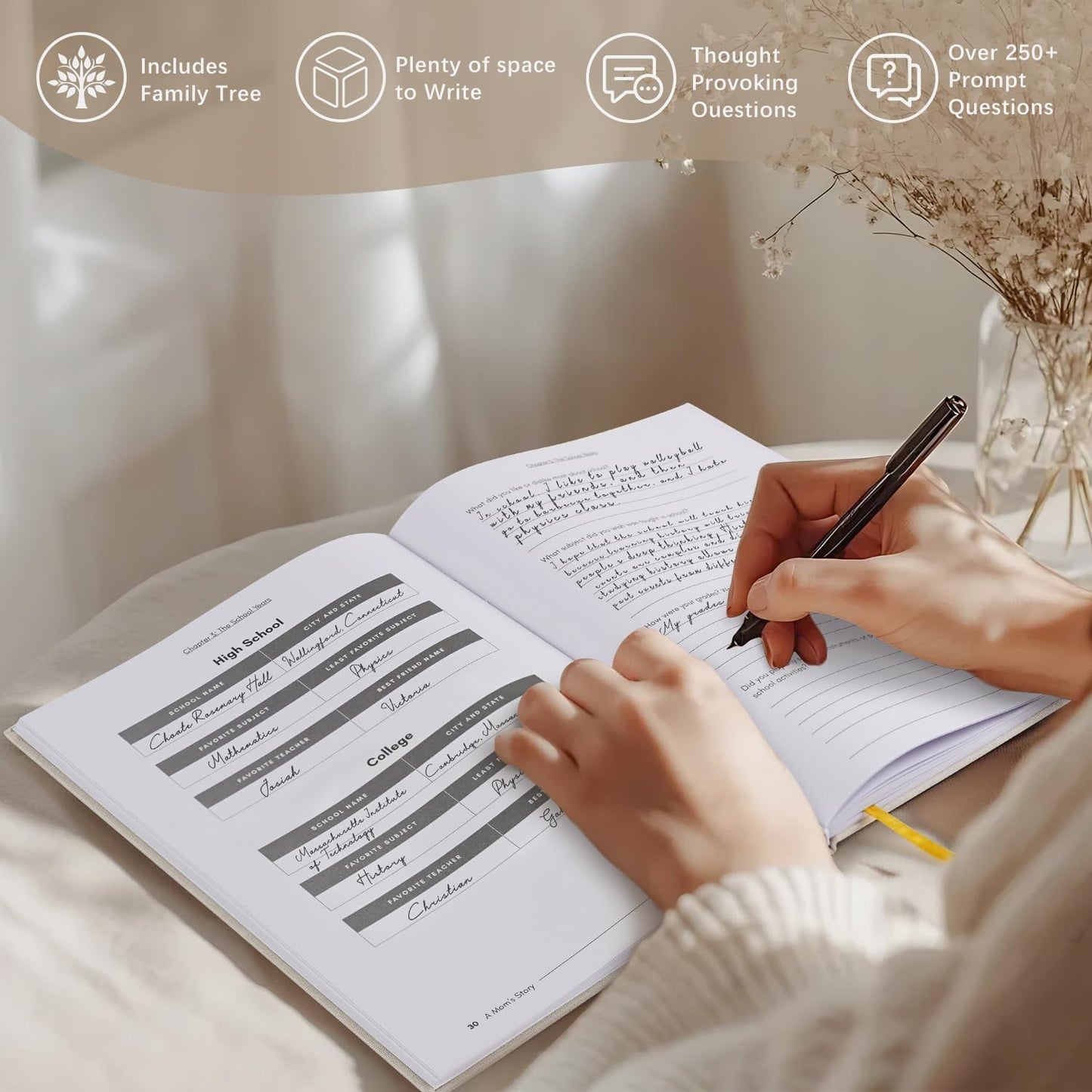 Artmag Mom's Life Story Journal Family Keepsake Book Linen Hardcover for Mom to Share Her Memories, with 250+ Prompt Questions Book Gift for Birthday Mother's Day Christmas (Dark Green)