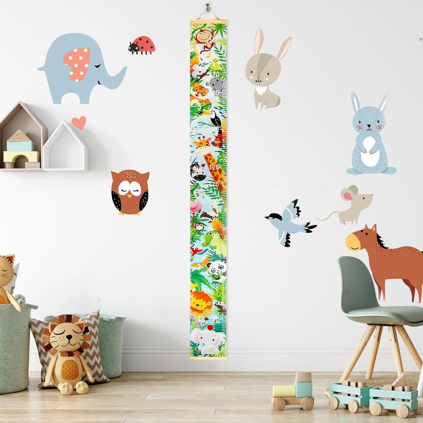 Kids Growth Chart Height Measuring Chart, Animal Jungle Canvas Wall Hanging Rulers for Baby Children Girls Bedroom Decor 74.8''* 7.87'' (Animal)