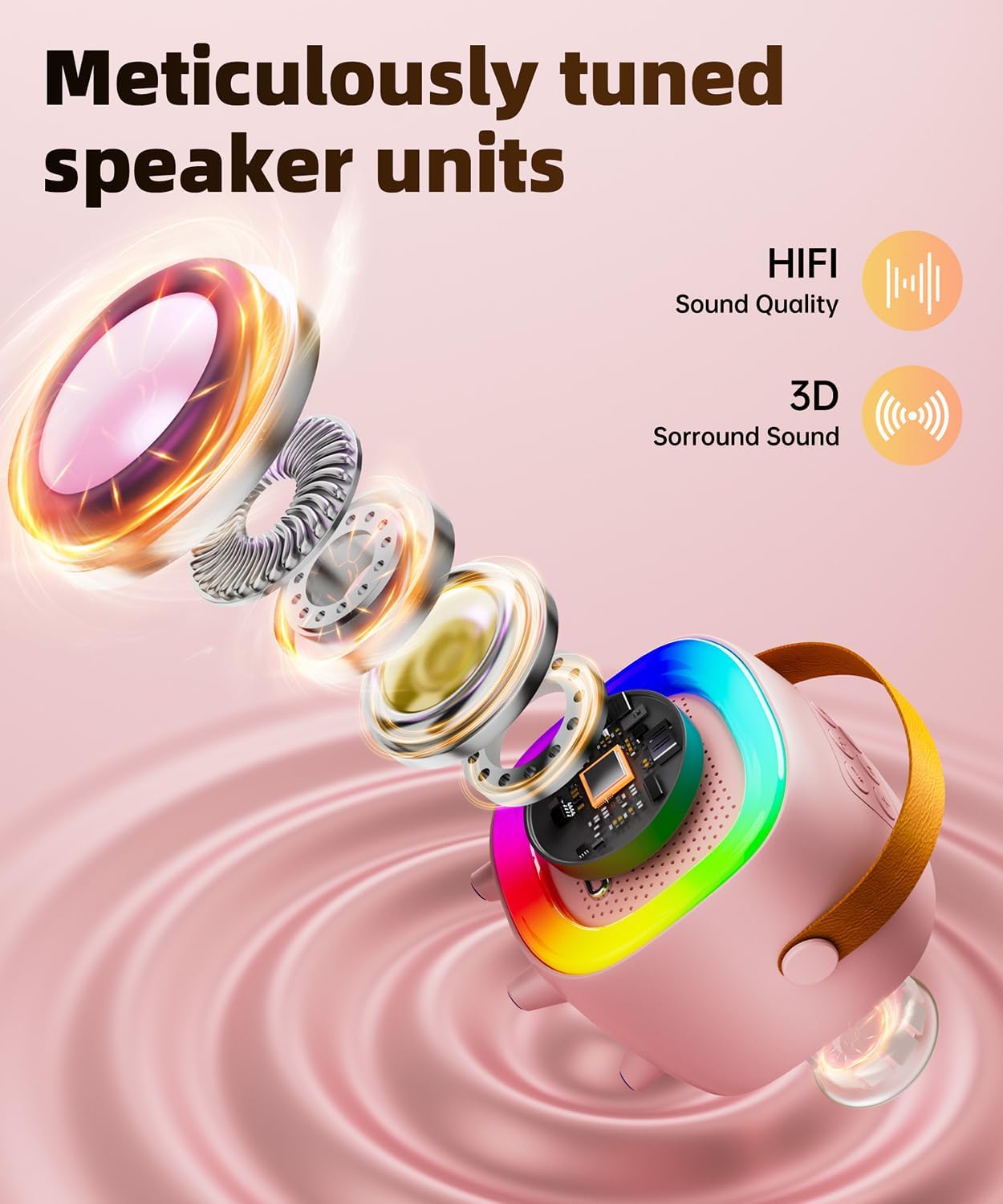 Mini Karaoke Machine Speaker for Kids Adults, Portable Bluetooth with 2 Wireless Microphones, Christmas Birthday Gift Ideas for Toys for Teens Boys and Girls Aged 4, 5, 6, 7, 8, 9, 10, 11, 12+