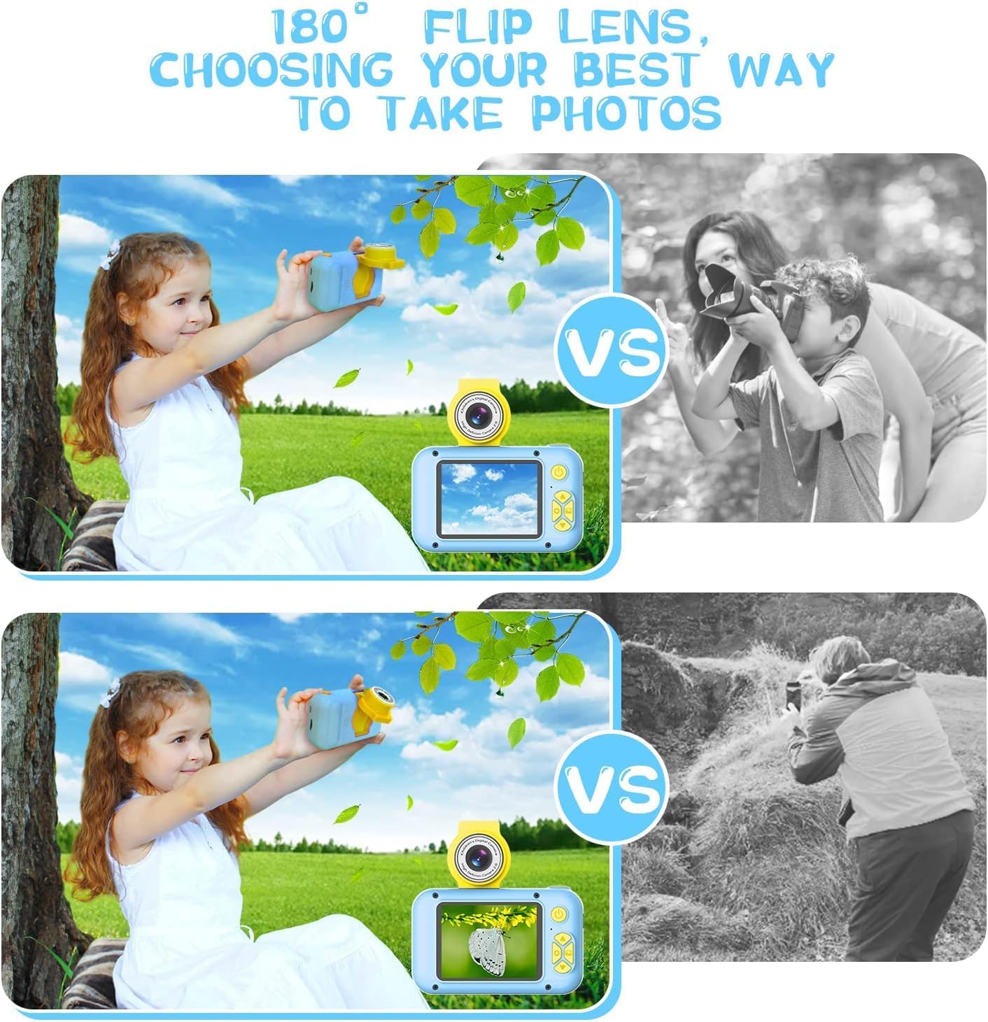 Kids Camera, Toddler Kid Digital Camera with 180°Flip Lens & 2.4in IPS Screen, Birthday Festival Gifts Present Toy for 4 5 6 7 8 9 10 11 Year Old Girls/Boys, 32 GB Card Included, X101